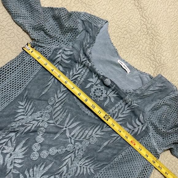 Indigo thread mixed media embroidered and mesh ruffled tunic - Picture 5 of 7